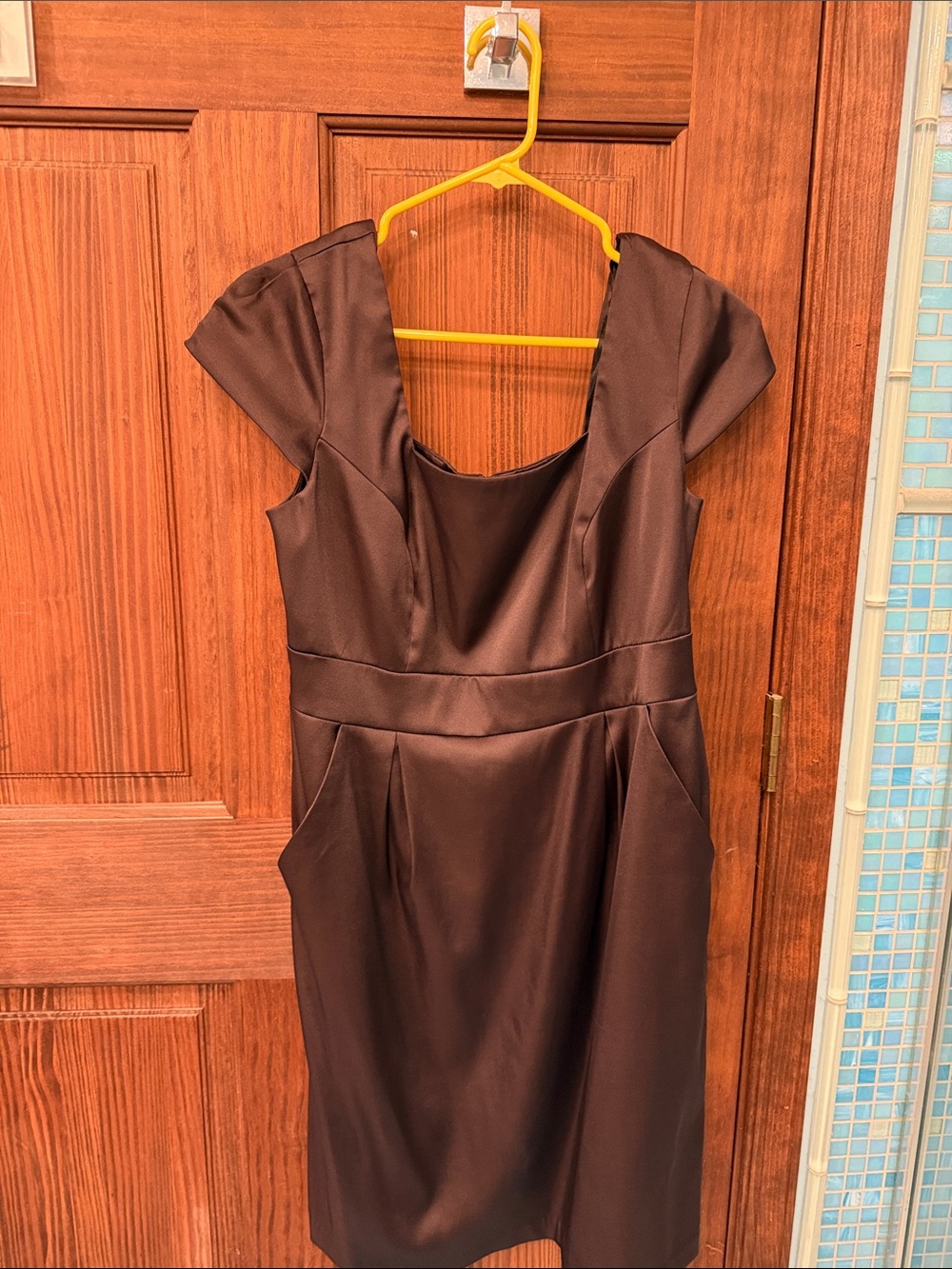 Satin Cap-Sleeve Brown Cocktail Dress